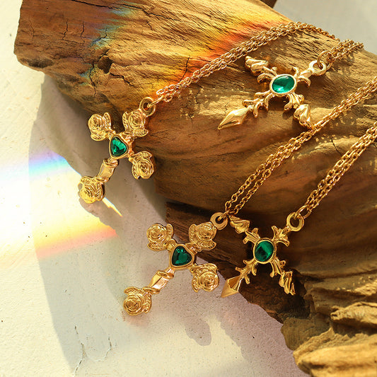 Sophia Emerald Cross Necklace